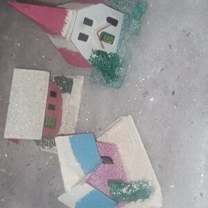 Putz village 3 houses includes church, japan, vintage, great condition christmas